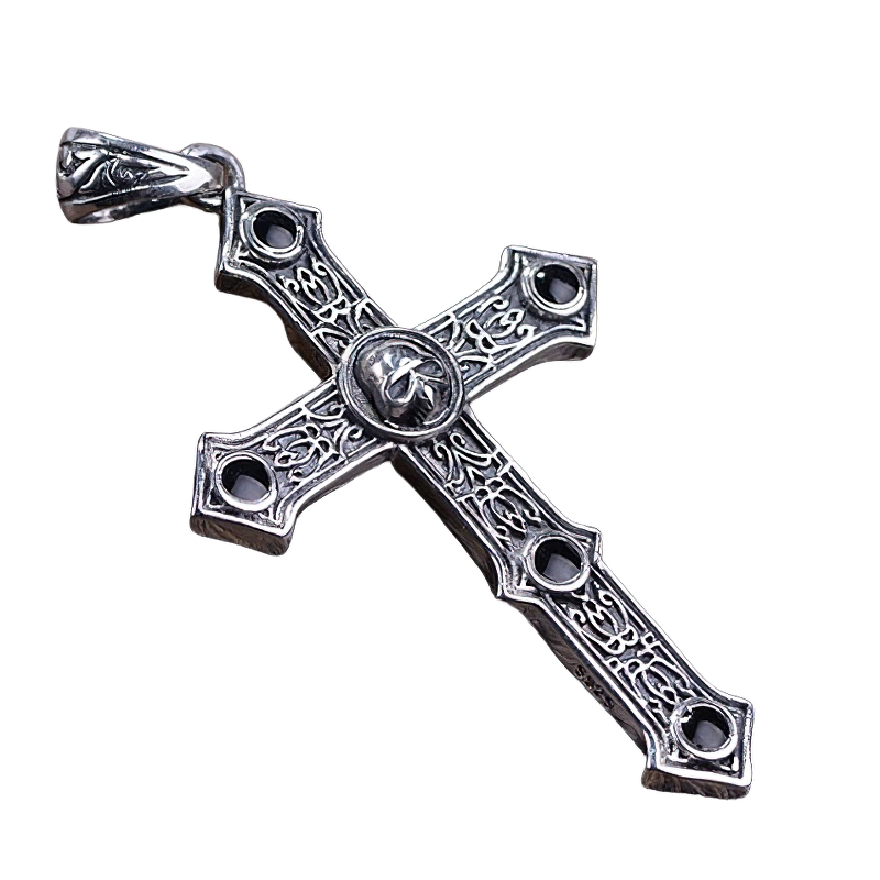 Biker 925 Sterling Silver Cross With Skull / Alternative Pendant