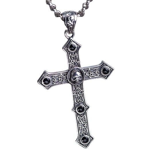 Biker 925 Sterling Silver Cross With Skull / Alternative Pendant