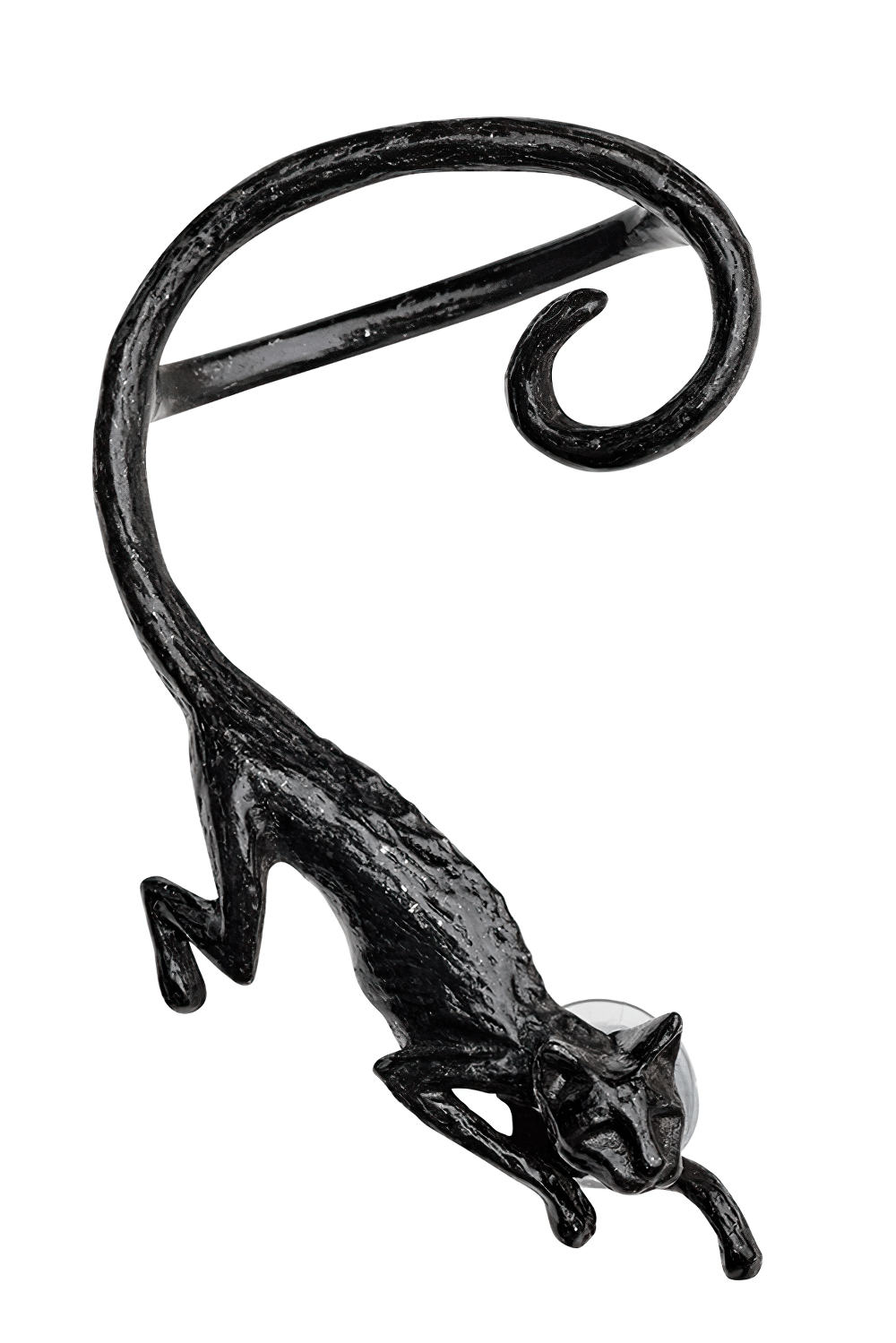 Black Cat Earwrap in Pewter With Curled Tail Design