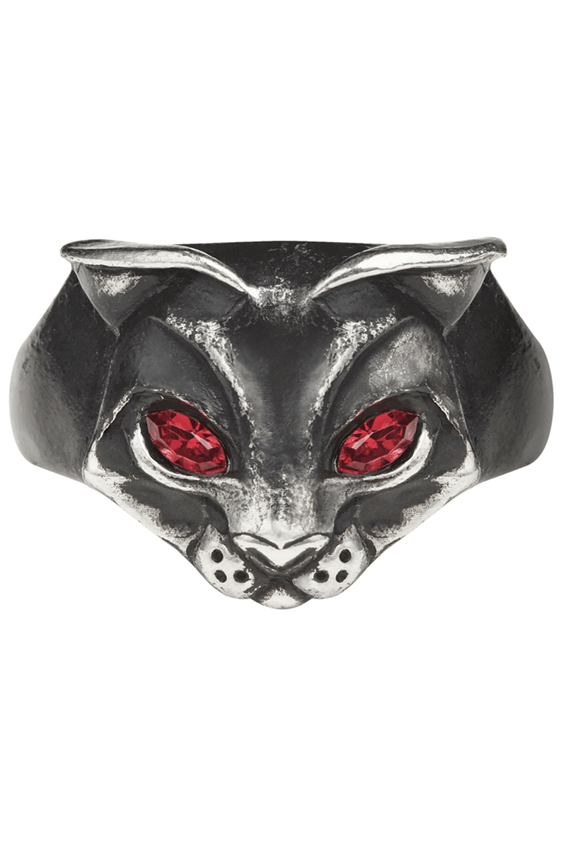 Black Cat Ring With Red Crystal Eyes Gothic Style