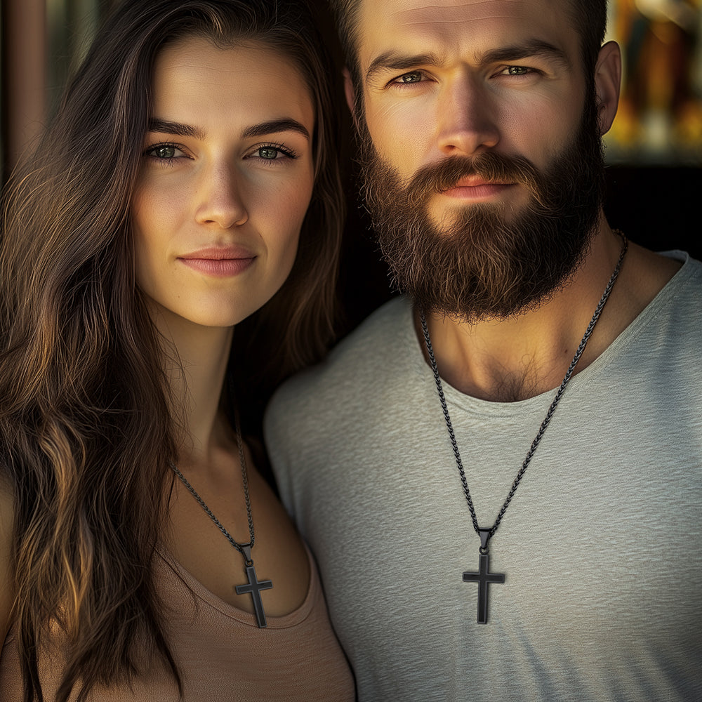 Christian Black Enamel Cross Necklace for