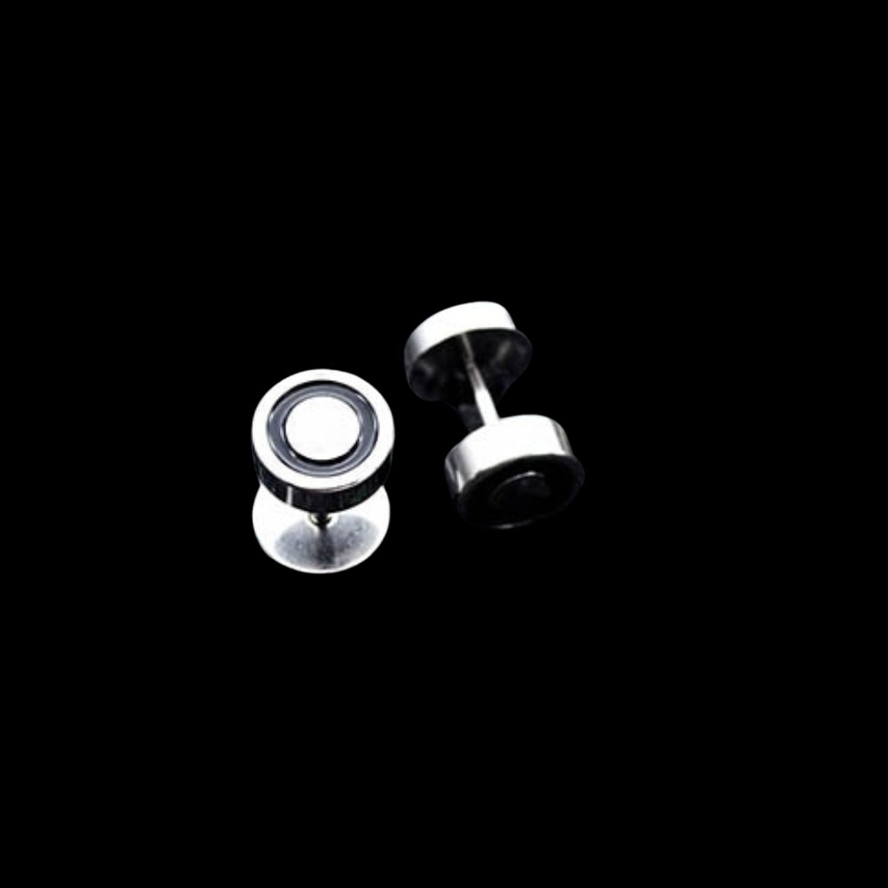 Black Ring Barbell Stud Earrings