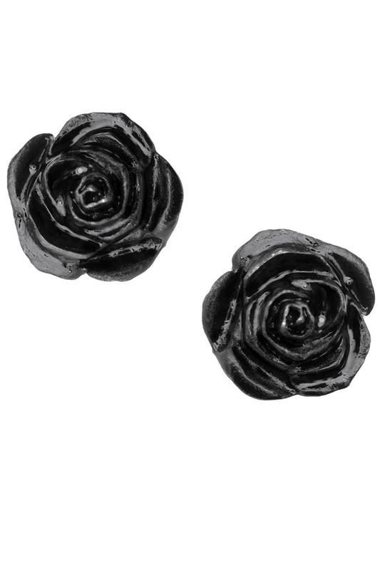 Black Rose Stud Earrings With Surgical Steel Posts
