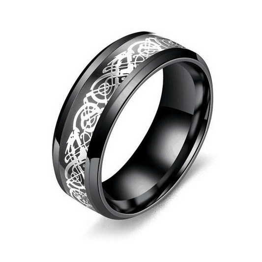 Black Stainless Steel Ring With Dragon Pattern / and Metal Jewelry in Gothic Style