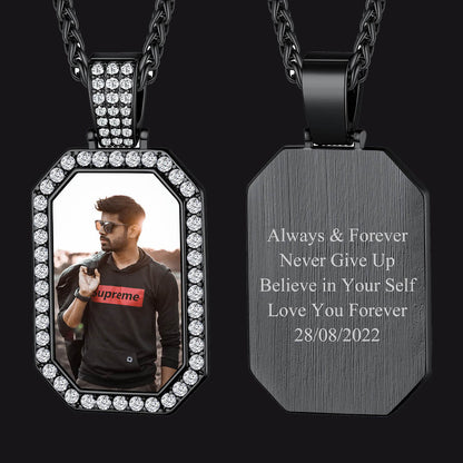 Memorial Personalized Picture Dog Tag Necklace With Cz for Mom Family