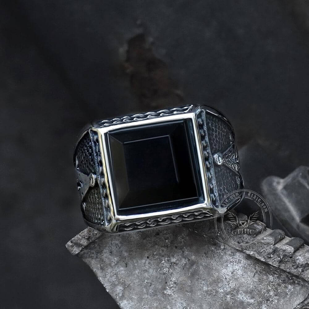 Black Gemstone Stainless Steel Masonic Ring