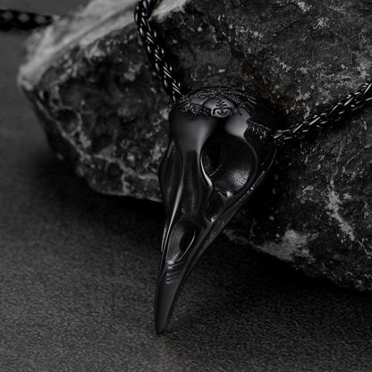 Raven Skull Necklace With Viking Compass for