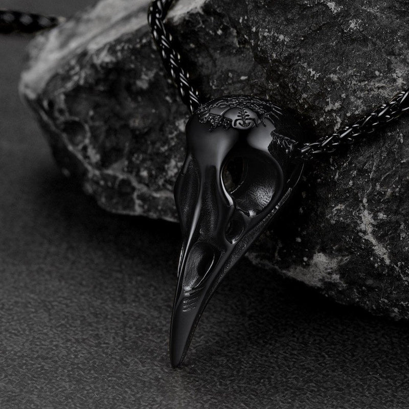 Raven Skull Necklace With Viking Compass for