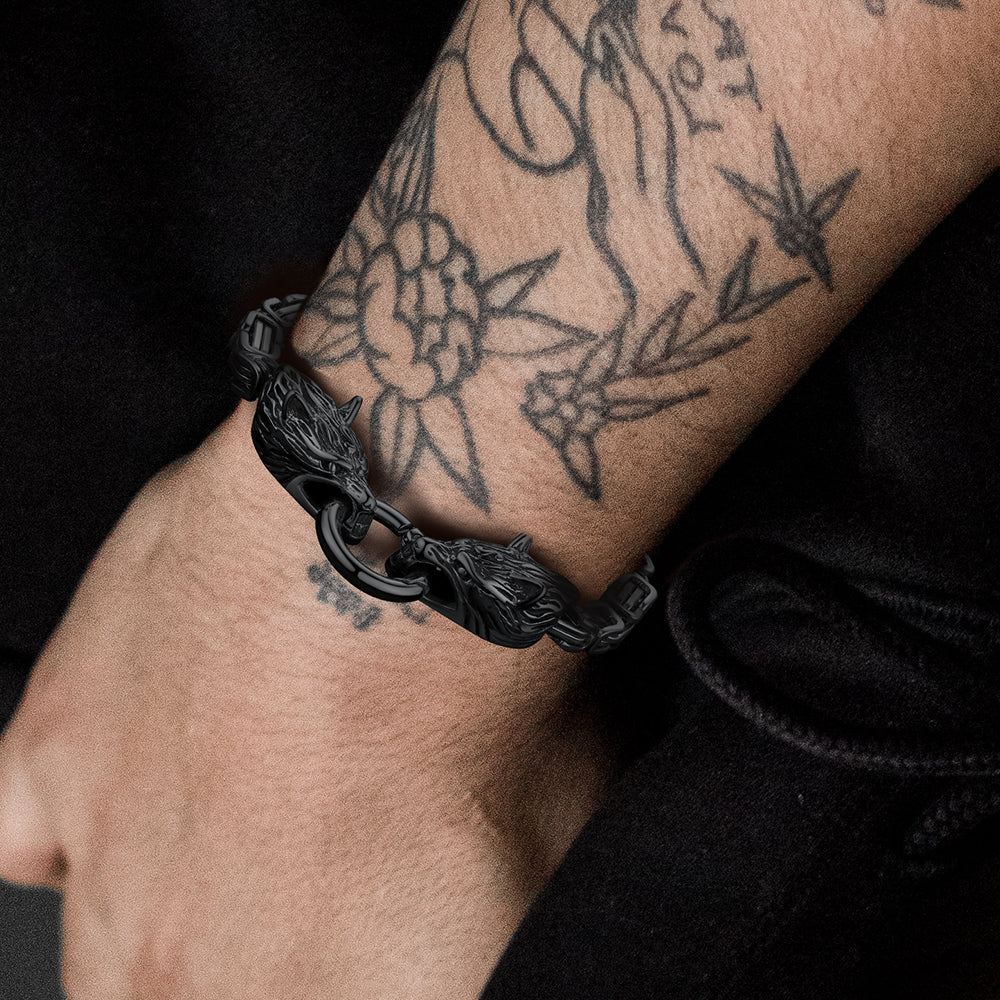Viking Wolf Head Chain Bracelet Cuff Bangle Gift for