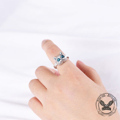 Blue Eye Cat Sterling Silver Open Ring