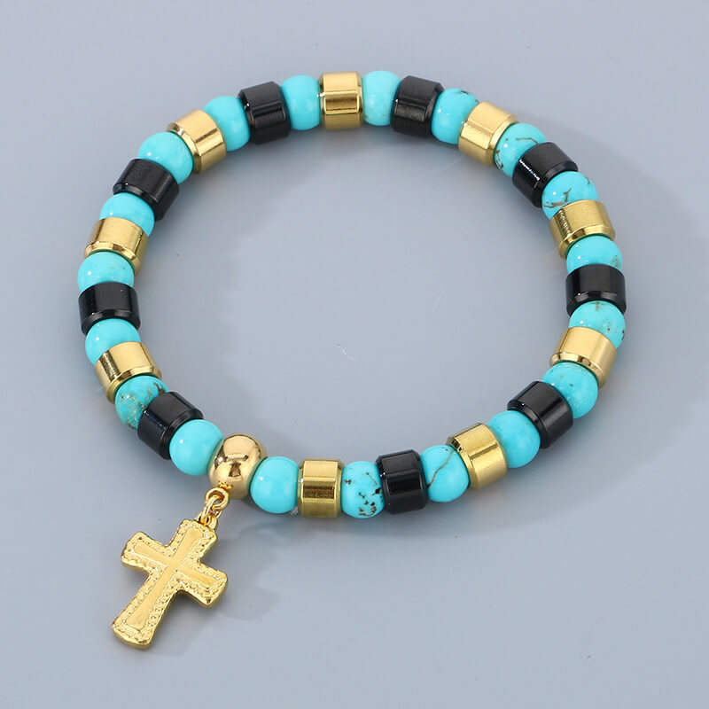Colorful Turquoise Stainless Steel Cross Bracelet