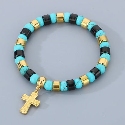 Colorful Turquoise Stainless Steel Cross Bracelet