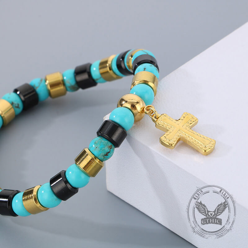 Colorful Turquoise Stainless Steel Cross Bracelet