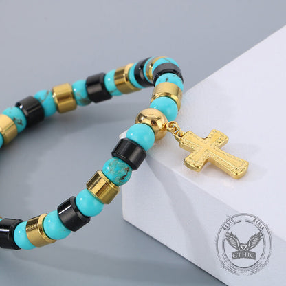 Colorful Turquoise Stainless Steel Cross Bracelet