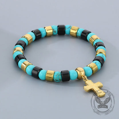 Colorful Turquoise Stainless Steel Cross Bracelet