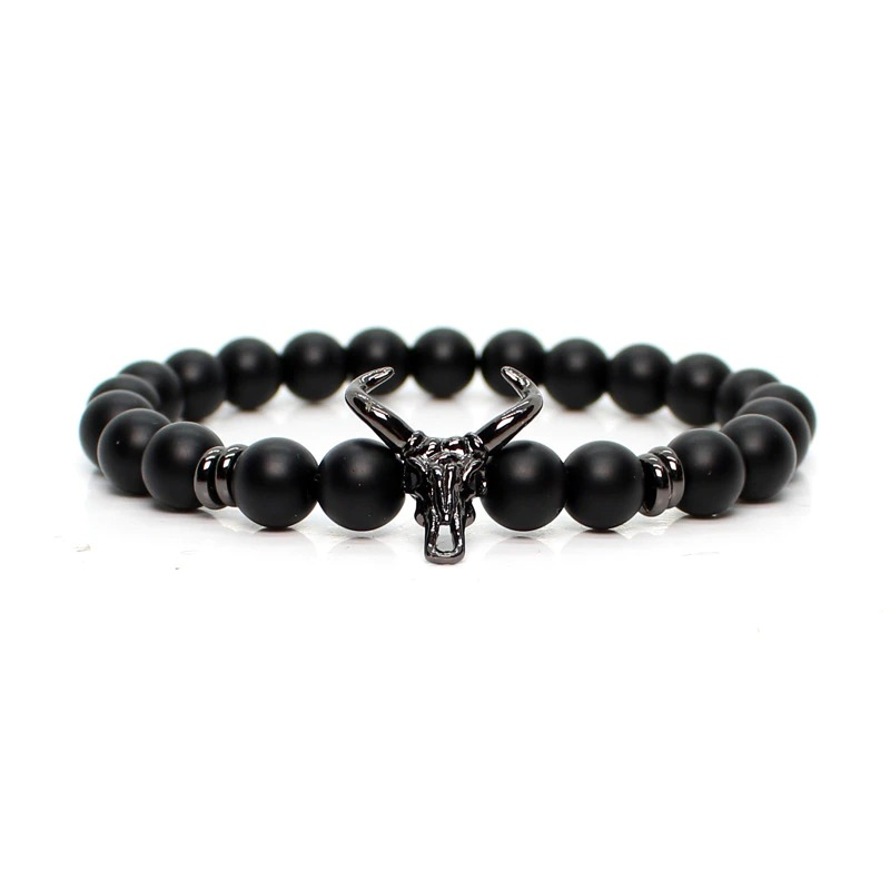 Bracelet With Black Cow of Stone and Beaded / Male Jewellery Pulseras