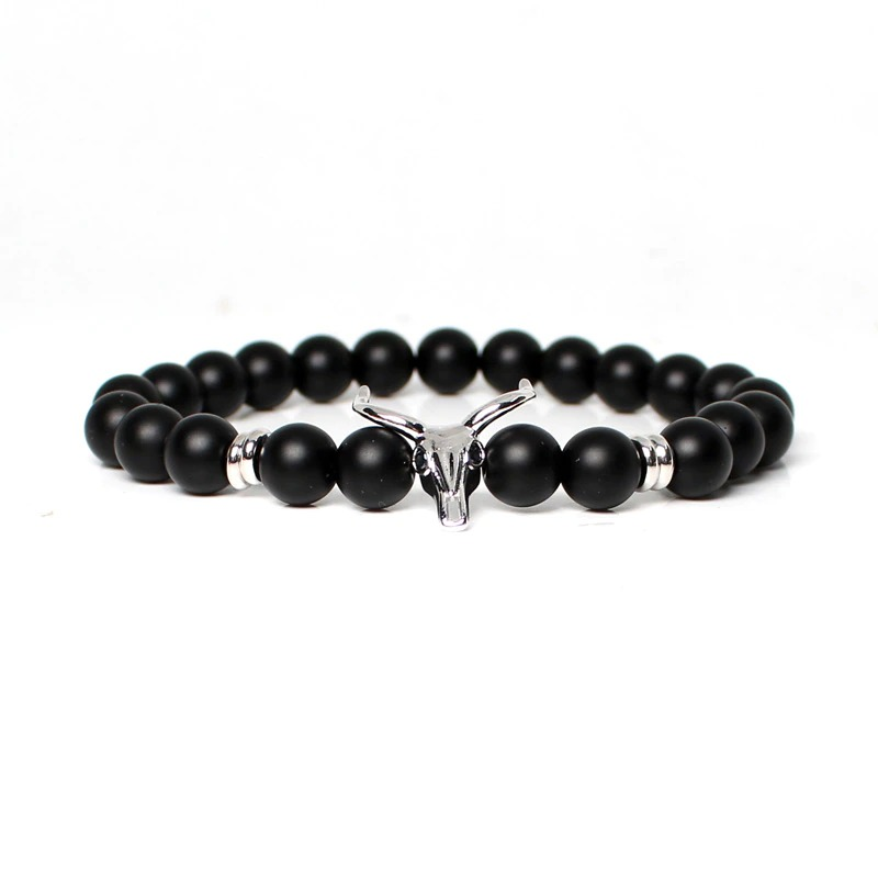 Bracelet With Black Cow of Stone and Beaded / Male Jewellery Pulseras