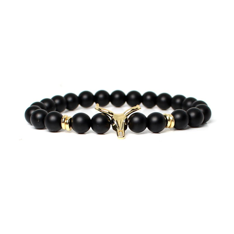 Bracelet With Black Cow of Stone and Beaded / Male Jewellery Pulseras