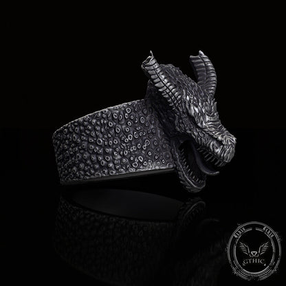 Broken Horn Ferocious Dragon Sterling Silver Ring
