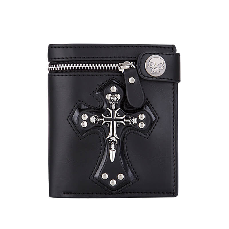Budded Cross Pu Leather Skull Wallet