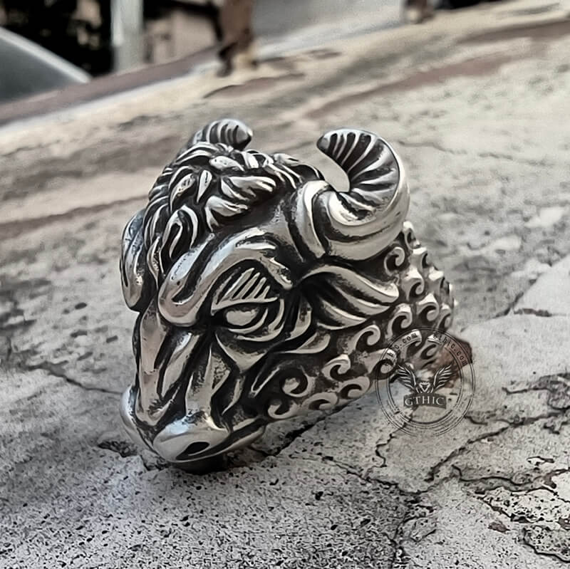 Bull Head Sterling Silver Animal Ring