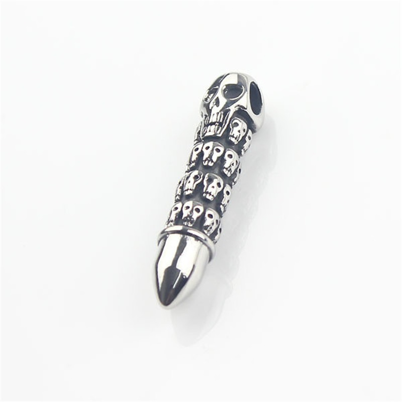 Bullet Shape Pendant Necklace Engraved With Sculls / Alternative Jewelry