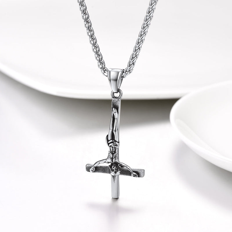 Unside Down Cross Crucifix Necklace Pendant for