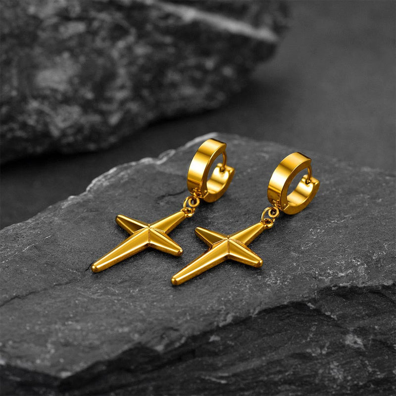 Flash Star Cross Dangle Hoop Earrings for