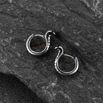 Sterling Silver Cobra Snake Huggie Hoop Earrings for