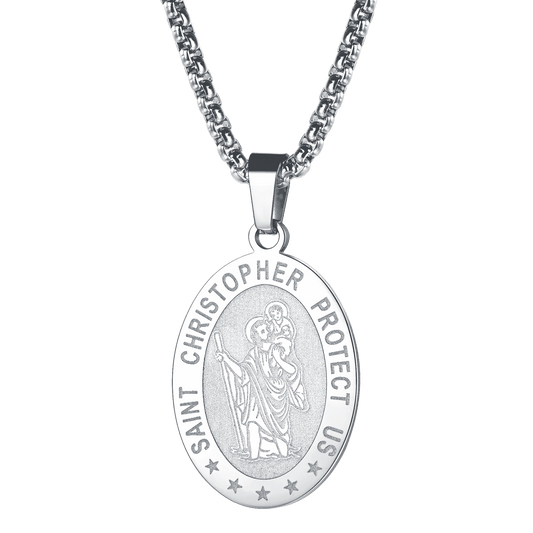 Oval Christian Saint Christopher Protection Medal Necklace for