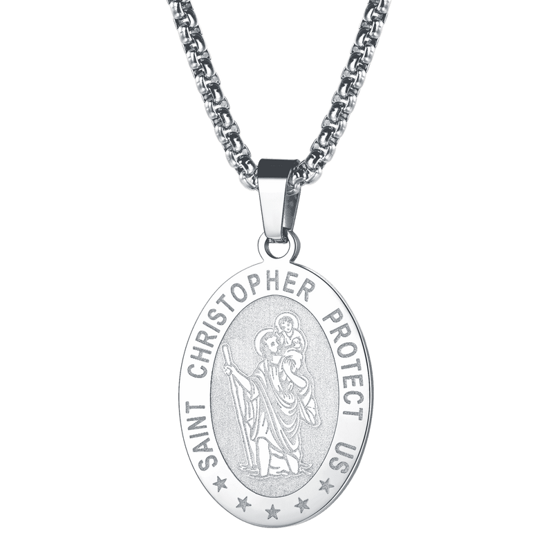 Oval Christian Saint Christopher Protection Medal Necklace for