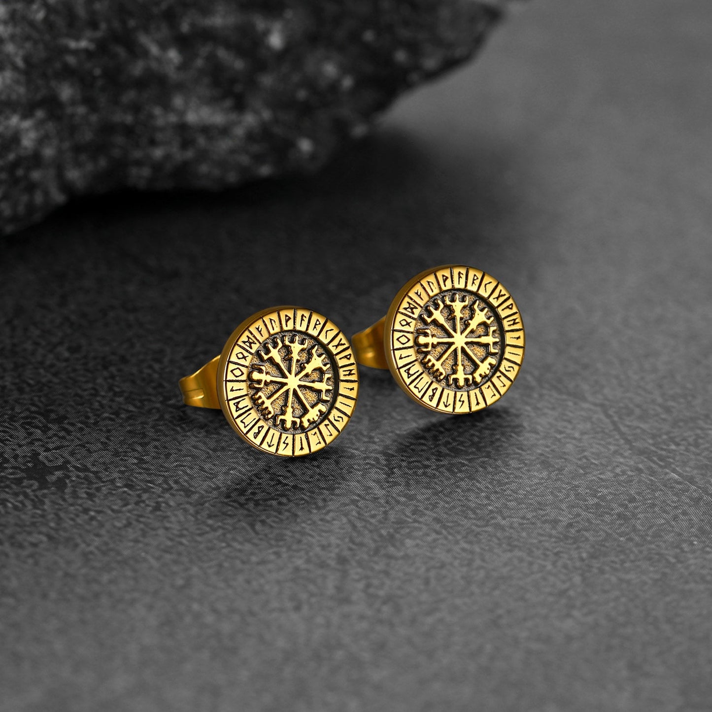 Norse Viking Compass Vegvisir Stud Earrings for