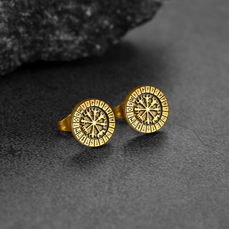 Norse Viking Compass Vegvisir Stud Earrings for