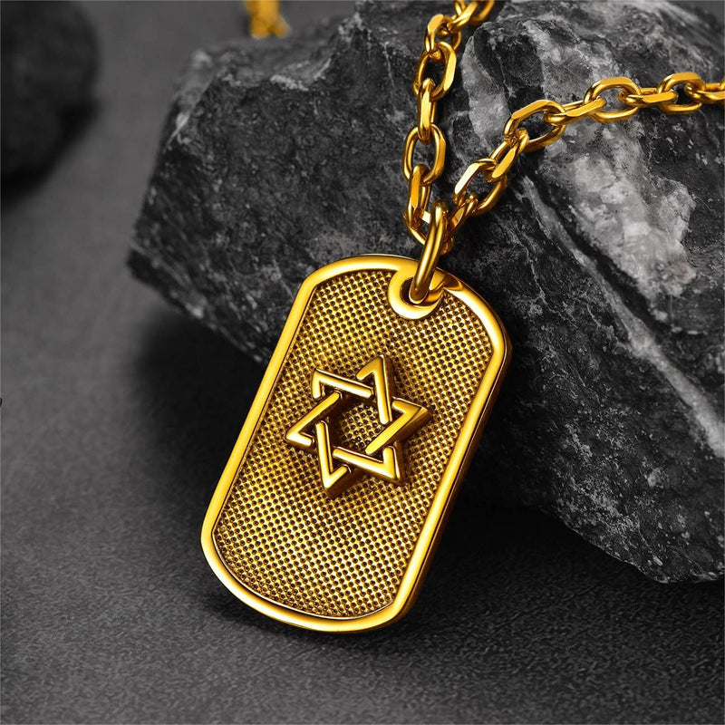 Engraved Jewish Star of David Dog Tag Necklace for