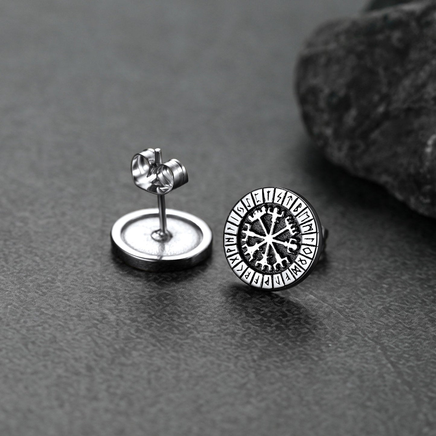 Norse Viking Compass Vegvisir Stud Earrings for