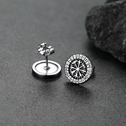 Norse Viking Compass Vegvisir Stud Earrings for