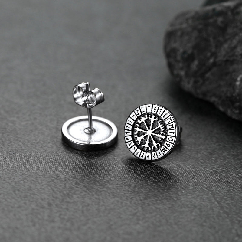 Norse Viking Compass Vegvisir Stud Earrings for