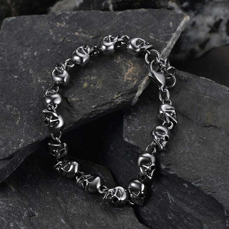 Gothic Linked Chain Skull Bracelet for