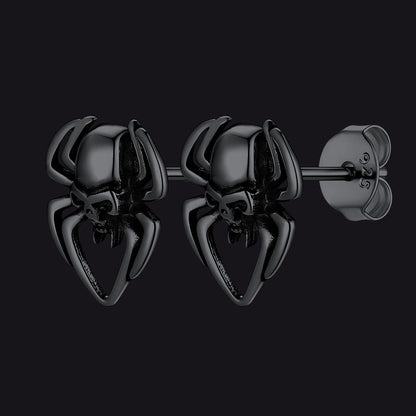 Spider Skull Stud Earrings in Sterling Silver Halloween Gift
