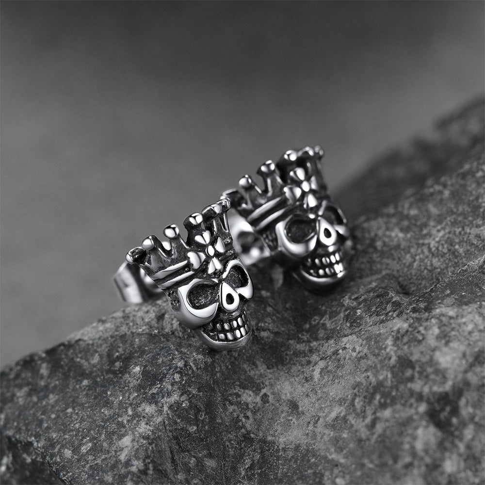 Punk Crown Skull Stud Earrings for Halloween Gift