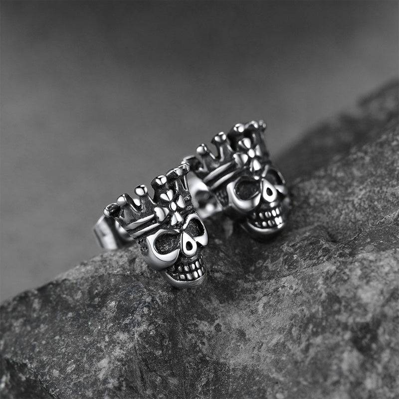 Punk Crown Skull Stud Earrings for Halloween Gift