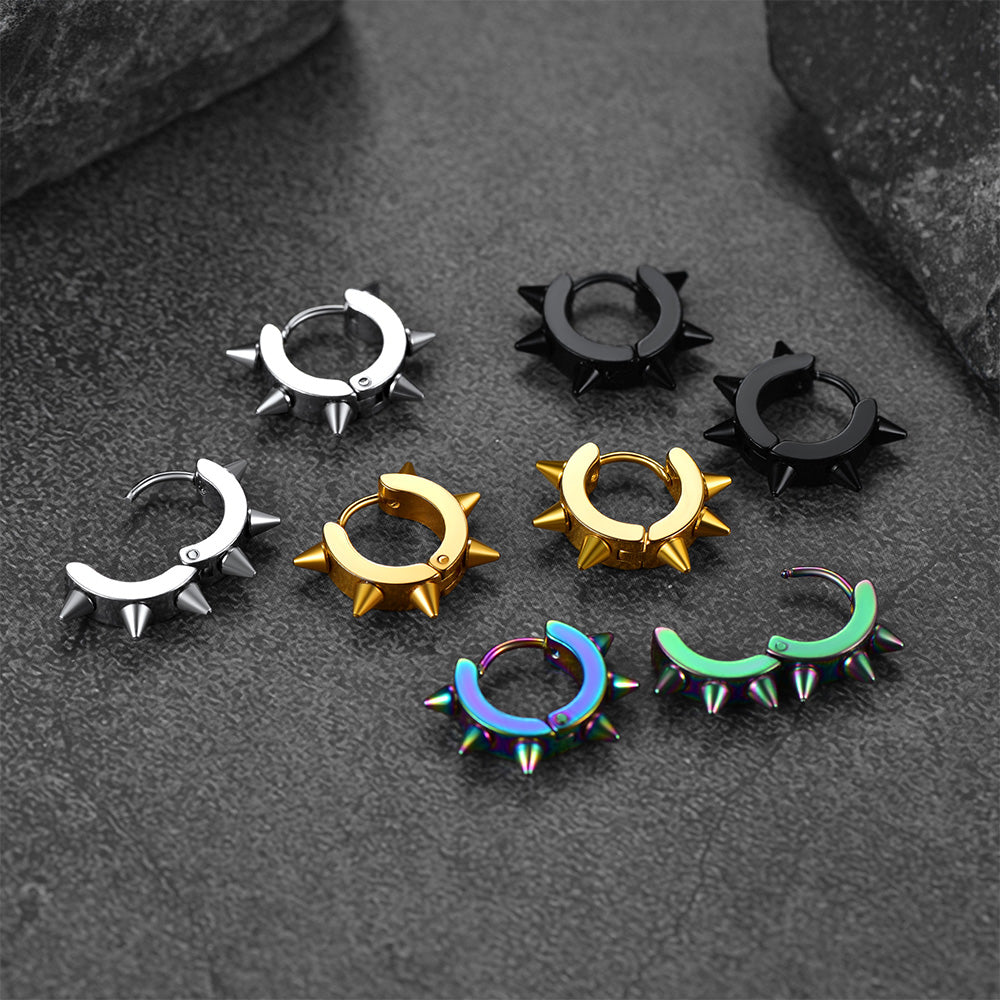 Punk Spike Rivet Huggie Hoop Earrings for
