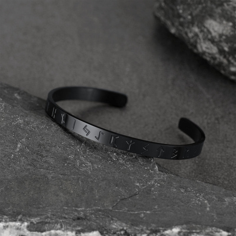 Norse Viking Runes Bangle Cuff Bracelet for