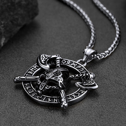 Flash Viking Axe Helmet Pendant Necklace for With Runes