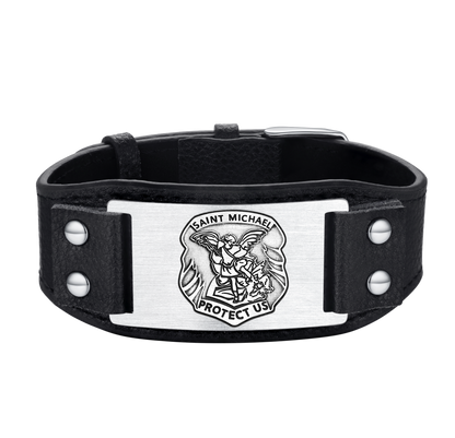 Saint Michael Leather Bracelet Wristband Gift for