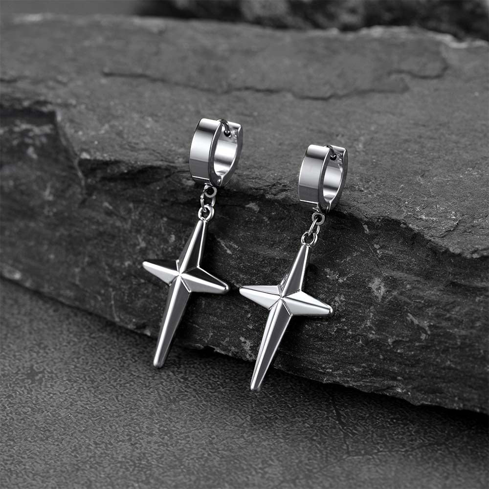Flash Star Cross Dangle Hoop Earrings for