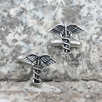 Caduceus Brass Bullet Back Cufflinks