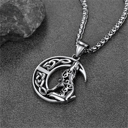 Viking Celtic Crescent Moon Wolf Necklace Pendant for