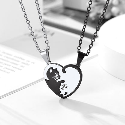 Custom Cat Heart Matching Puzzle Necklaces for Couples Bff Pet Lover