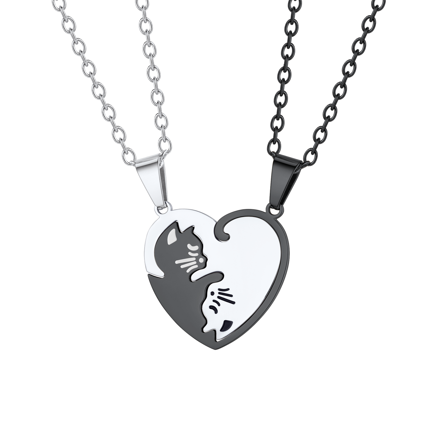 Custom Cat Heart Matching Puzzle Necklaces for Couples Bff Pet Lover
